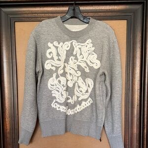 Sacai Gray Crewneck Sweater with White Embroidery